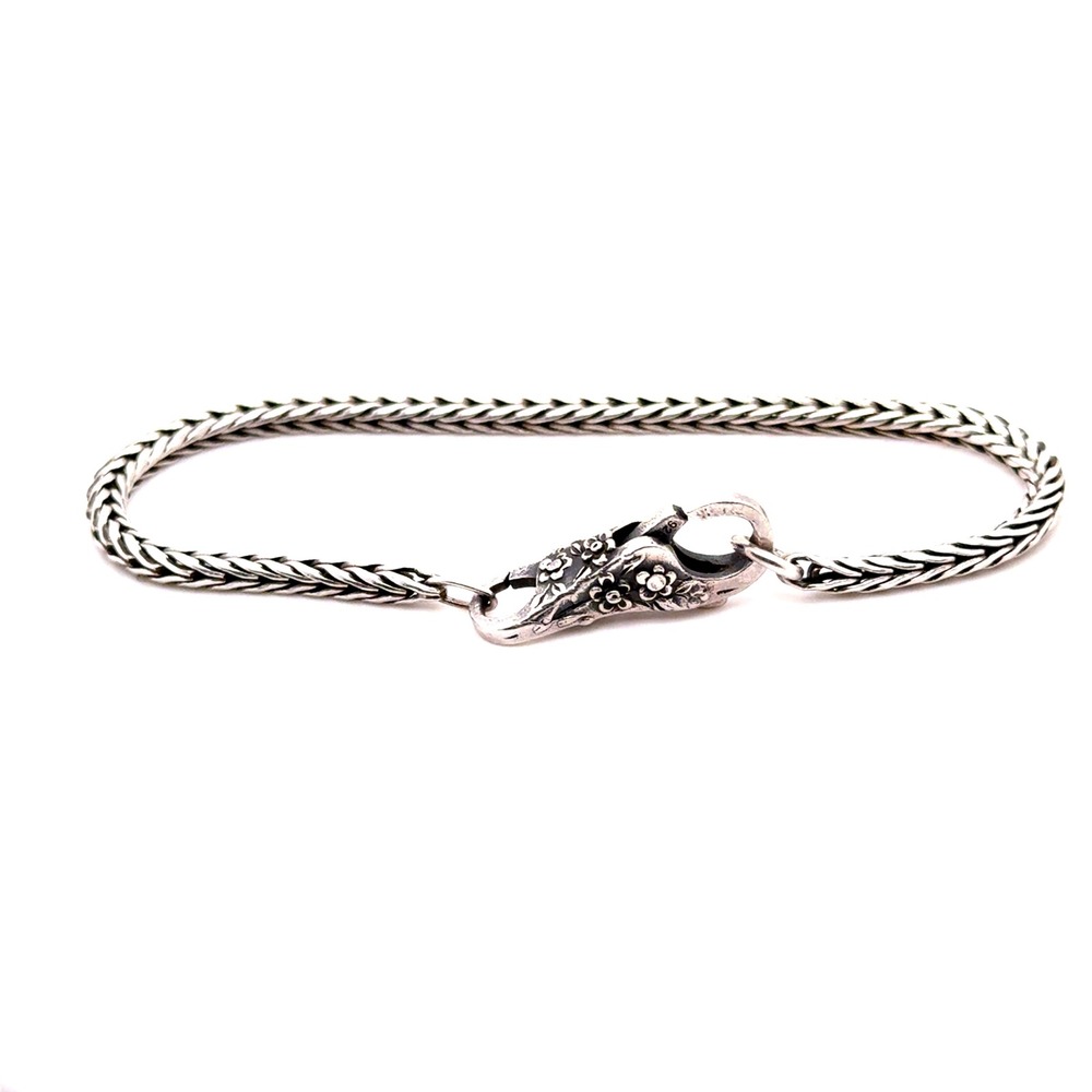 Trollbeads Sterling Silver Foxtail Chain Bracelet Floral Clasp 7.5 Inch LAA 925